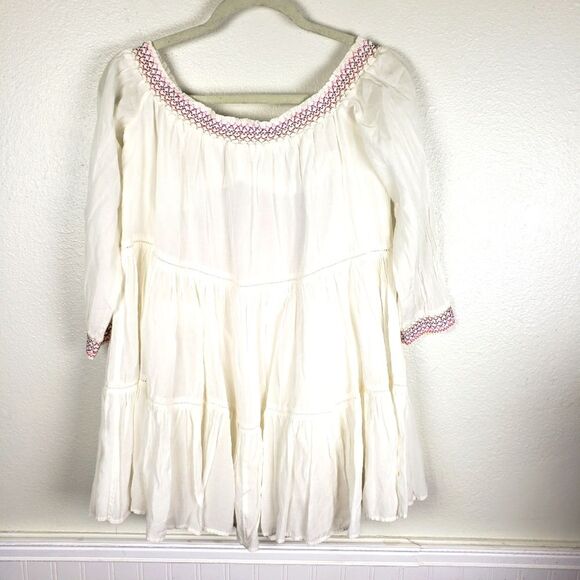 Free People Women's Cold Off the Shoulders Boho Gypsy White Floral Top Size SM - Picture 2 of 14